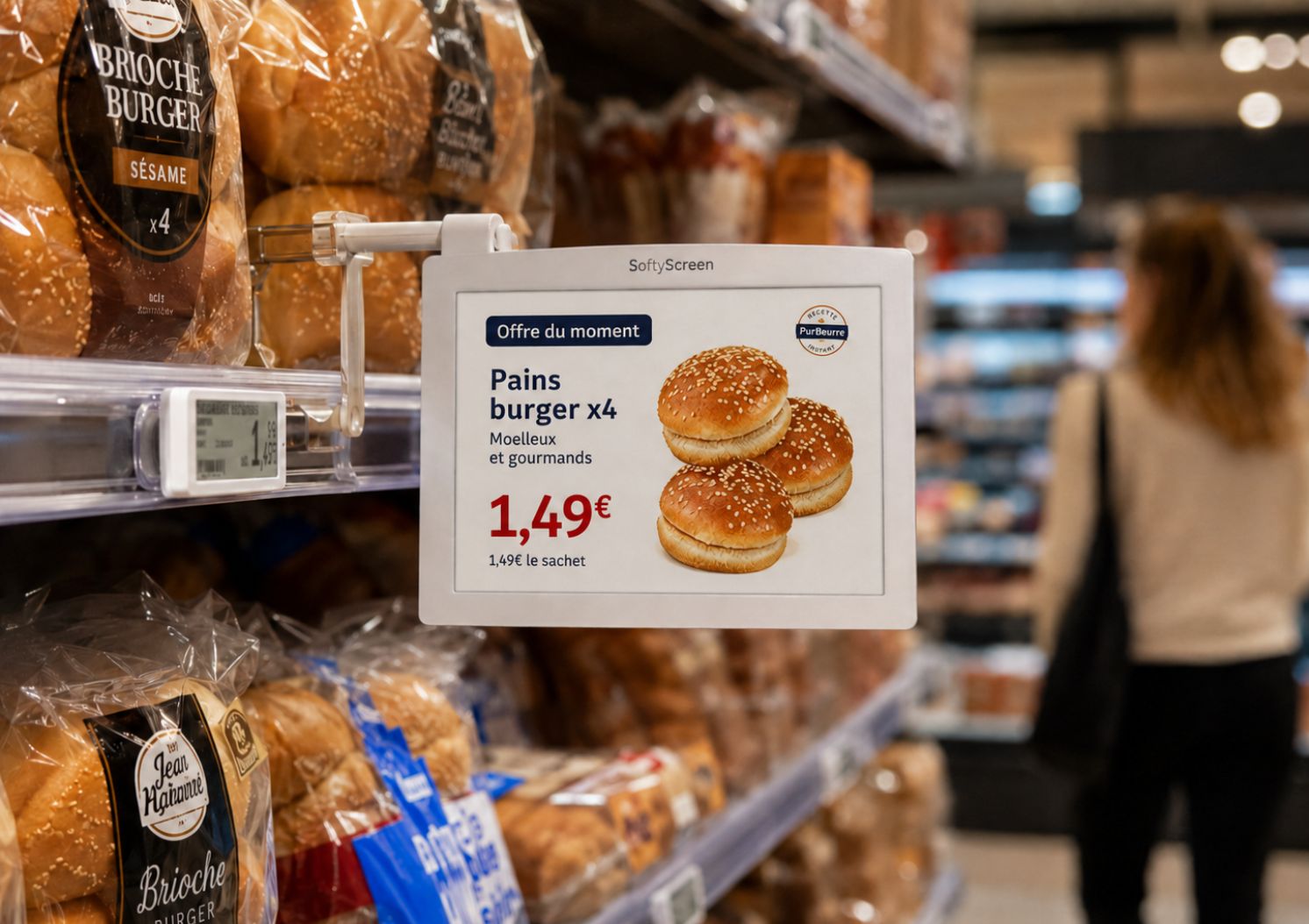 SoftyScreen used as an electronic label on a supermarket shelf